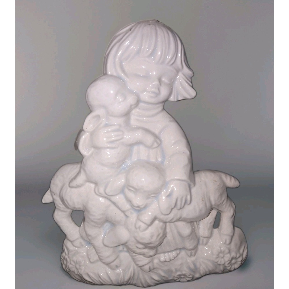 Vtg  1980's Nursery Decor Girl W/ Lambs Wall Hanging Plaque Alberta's Mold Inc.